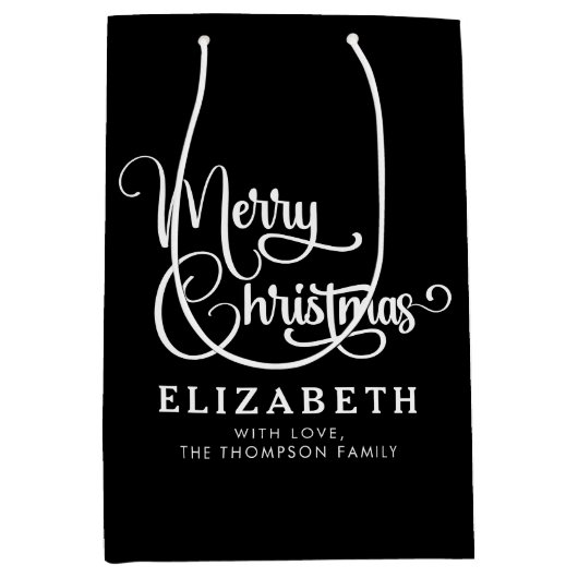 Personalisiertes, elegantes Script Freude an Weihn Mittlere Geschenktüte (Vorderseite)