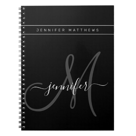 Personalisiertes elegantes Script Gray Black Monog Notizblock (Vorderseite)