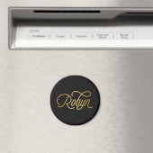 Personalisiertes elegantes Script Robyn Gold Black Magnet (In Situ (Geschirrspüler))