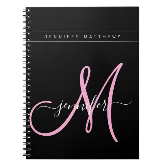 Personalisiertes, elegantes Script Schwarz-Rosa-Mo Notizblock (Vorderseite)
