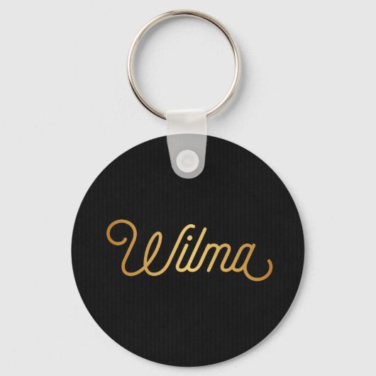 Personalisiertes elegantes Script Wilma Gold Black Schlüsselanhänger (Vorderseite)