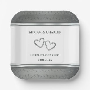 Personalisiertes elegantes Silver 25-jähriges Part Pappteller