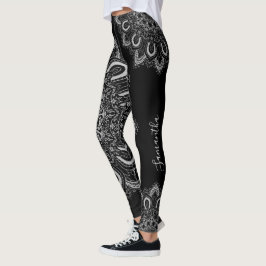 Personalisiertes Elegantes Silver Mandala Print Bl Leggings