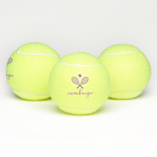 Personalisiertes, elegantes Skript Lila, überkreuz Tennisbälle (Multi)