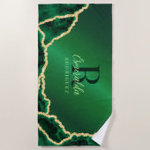 Personalisiertes elegantes Smaragdgrün und Gold Ag Strandtuch (Vorderseite)