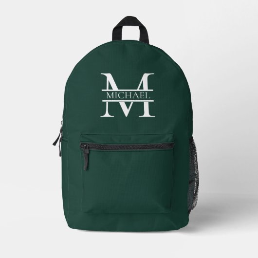 Personalisiertes elegantes Smaragdgrünes Monogramm Bedruckter Rucksack (Vorderseite)