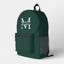 Personalisiertes elegantes Smaragdgrünes Monogramm Bedruckter Rucksack