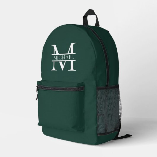 Personalisiertes elegantes Smaragdgrünes Monogramm Bedruckter Rucksack (Rückseitige Ecke Rechts)