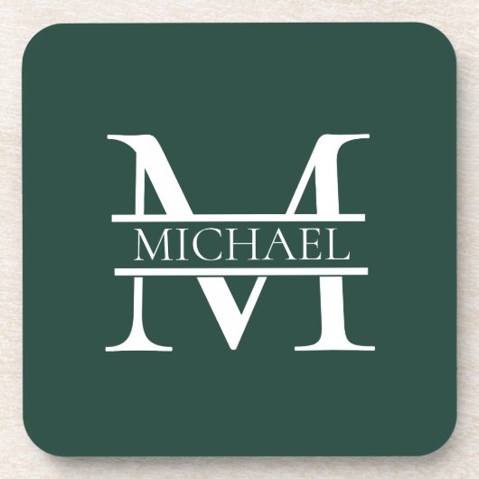 Personalisiertes elegantes Smaragdgrünes Monogramm Getränkeuntersetzer (Vorderseite)