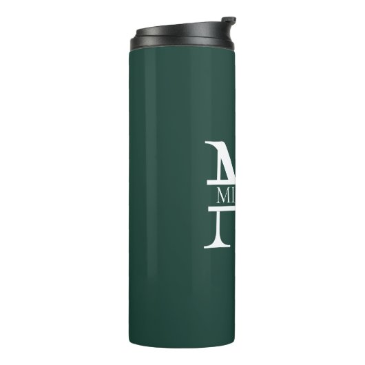 Personalisiertes elegantes Smaragdgrünes Monogramm Thermosbecher (Nach links gedreht)