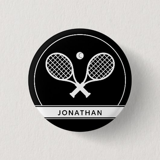 Personalisiertes Elegantes Tennis Racket und Ball Button (Vorderseite)