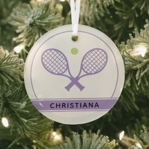 Personalisiertes Elegantes Tennis Racket und Ball Ornament Aus Glas