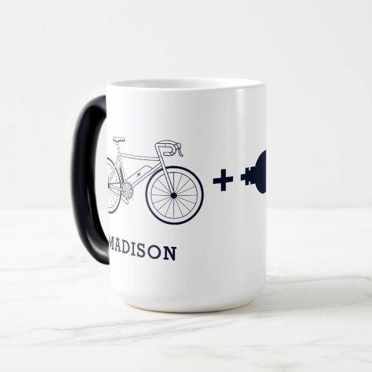 Personalisiertes Elektrorad macht mich glücklich z Verwandlungstasse (Vorderseite Links)