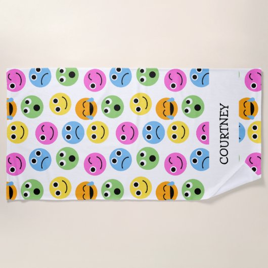 Personalisiertes Emojis sieht farbenfroh Gemustert Strandtuch (Vorderseite)