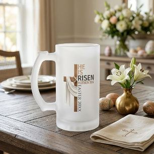 Personalisiertes Er ist auferstanden Vintage-Oster Mattglas Bierglas