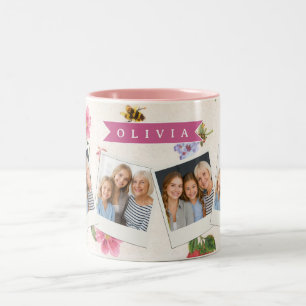 Personalisiertes Erdbeer-Garten-Bienen-Cottagecore Zweifarbige Tasse