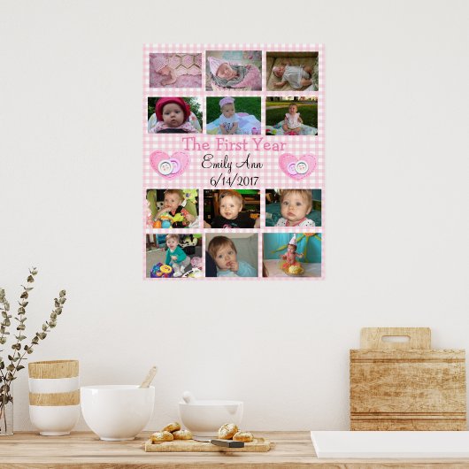 Personalisiertes erstes Jahr Collage Baby Foto Pos Poster (Küche)