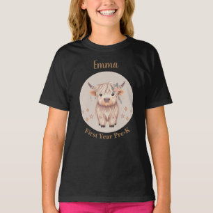 Personalisiertes Erstes Jahr PreK Süße Highland-Ku T-Shirt