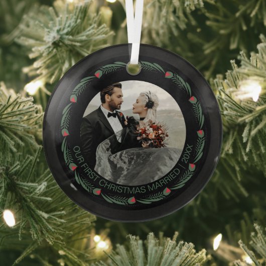 Personalisiertes erstes Verheiratetes Foto Ornament Aus Glas (InSitu)