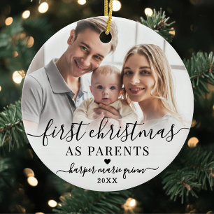 Personalisiertes erstes Weihnachten als Eltern Fot Keramik Ornament