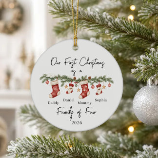 Personalisiertes erstes Weihnachten als Familie vo Keramik Ornament