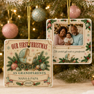 Personalisiertes erstes Weihnachten als Großeltern Keramikornament