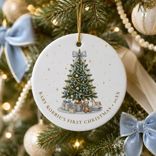 Personalisiertes erstes Weihnachten Baby Junge Bla Keramik Ornament