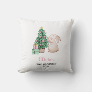 Personalisiertes erstes Weihnachten des Babys Hase Kissen