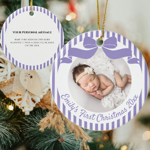 Personalisiertes erstes Weihnachten des Babys lila Keramik Ornament