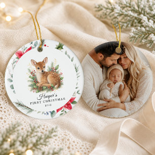 Personalisiertes erstes Weihnachten des Babys Reh Keramik Ornament