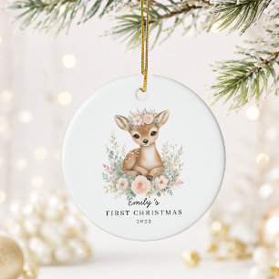 Personalisiertes erstes Weihnachten des Babys Reh Keramik Ornament