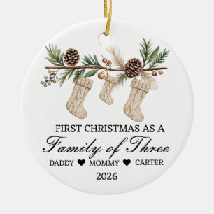 Personalisiertes erstes Weihnachten Familie zu Dri Keramik Ornament