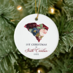 Personalisiertes erstes Weihnachten in South Carol Keramik Ornament<br><div class="desc">Personalisiert Erste Weihnachten in South Carolina Keramik Ornament. Personalisieren Sie Ihre persönlichen Daten sowohl auf der Vorder- als auch auf der Rückseite.</div>