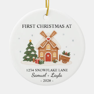 Personalisiertes erstes Weihnachten Lebkuchenhäusc Keramik Ornament