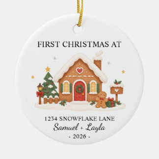 Personalisiertes erstes Weihnachten Lebkuchenhäusc Keramik Ornament