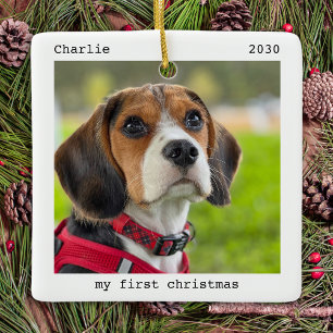 Personalisiertes erstes Weihnachten mit Hund Foto Keramikornament