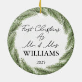 Personalisiertes Erstes Weihnachten Verheiratet fe Keramik Ornament (Hinten)