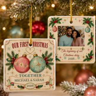 Personalisiertes erstes Weihnachten zusammen 2026 Keramikornament