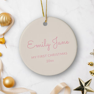 Personalisiertes erstes Weihnachts-Baby-Foto Name Keramik Ornament