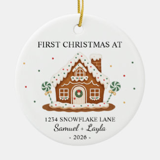 Personalisiertes erstes Weihnachts-Lebkuchenhäusch Keramik Ornament