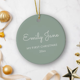 Personalisiertes erstes Weihnachtsbaby-Foto Name S Keramik Ornament