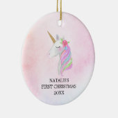 Personalisiertes erstes Weihnachtskind Unicorn Keramik Ornament (Rechts)