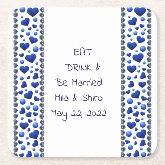Personalisiertes Essen und Trinken, Herz des blaue Rechteckiger Pappuntersetzer (Vorderseite)