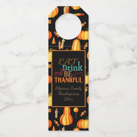 Personalisiertes "Esst Drink & Be Thankful" mit Pu Flaschenanhänger (Vorderseite)