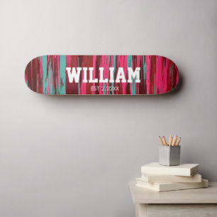Personalisiertes Est Farbige Abstrakte Rot & Pink Skateboard