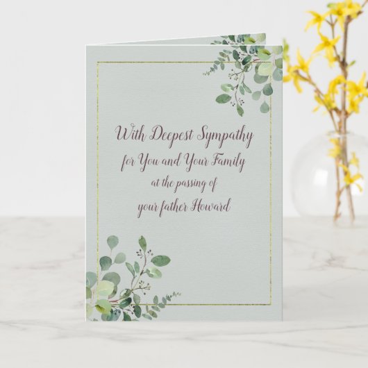 Personalisiertes Eukalyptus-Beileid Karte (Gelbe Blume)