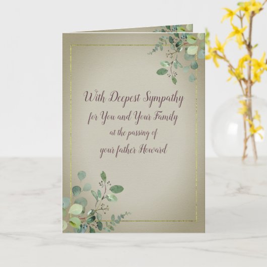 Personalisiertes Eukalyptus-Beileid Karte (Gelbe Blume)