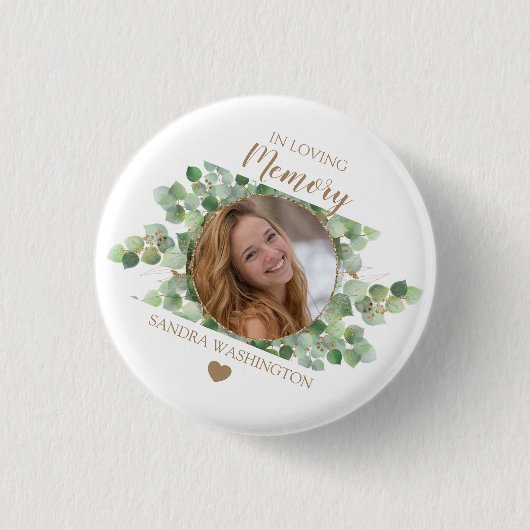 Personalisiertes Eukalyptus-Fotogedenken Button (Vorderseite)