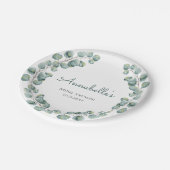 Personalisiertes Eukalyptus-Wreath-Brautparty Pappteller (Schrägansicht)