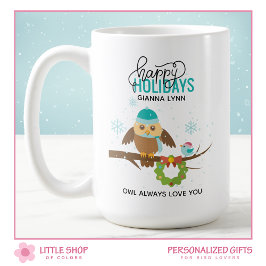 Personalisiertes Eule und Bluebird Weihnachten Kaffeetasse